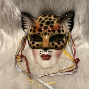 Vintage 1989 Clay Art San Francisco Mardi Gras Cat Mask, 7”